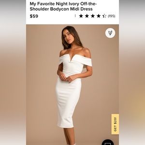 NWT Lulus My Favorite Night Ivory Off-the-Shoulder Bodycon Midi Dress - XS